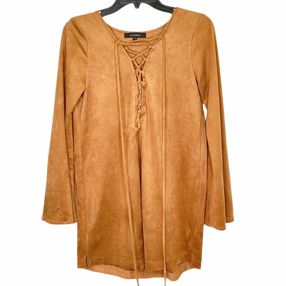 Olivaceous Suede Long Sleeve Dress Size Small